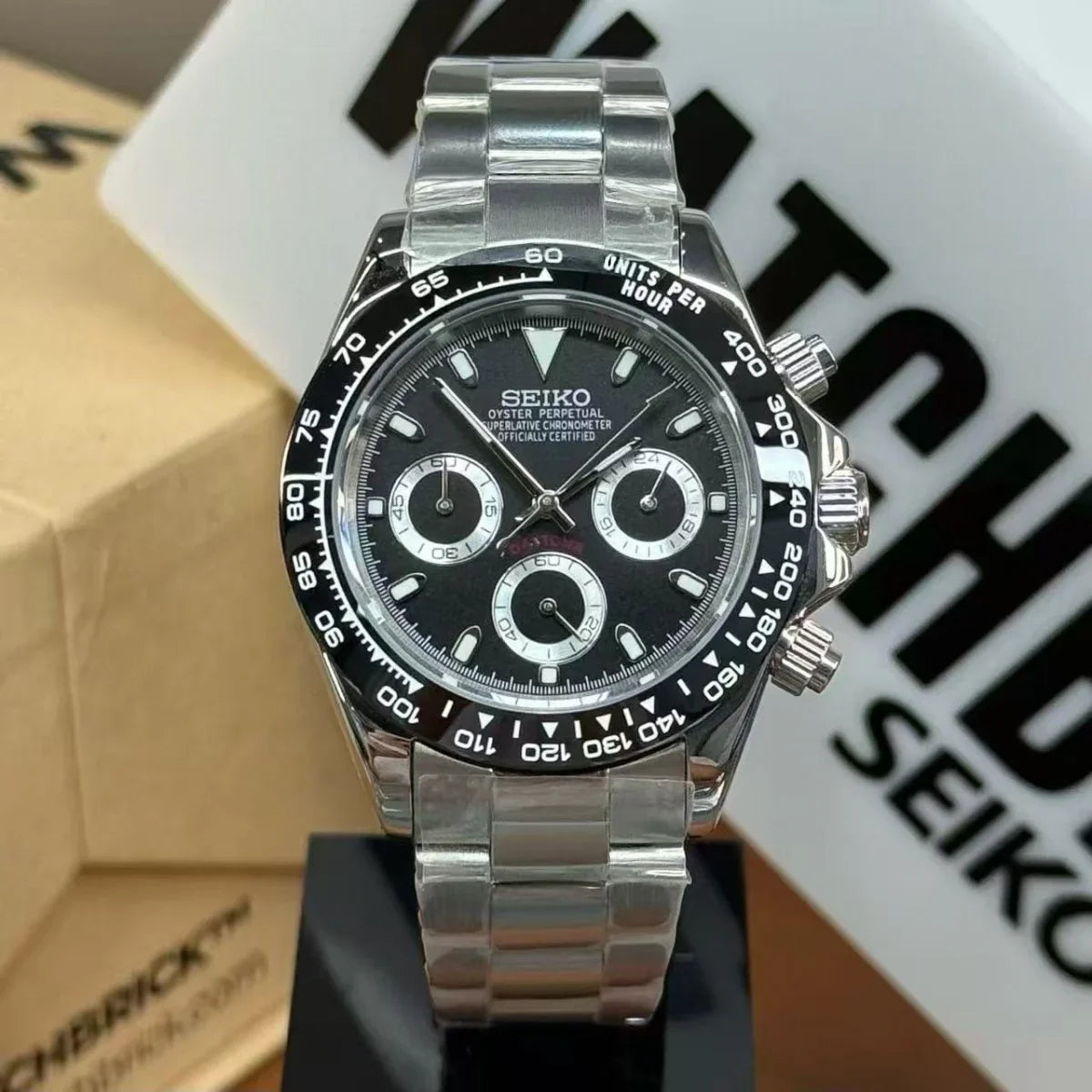 SEIKTONA | Black Panda VK63 - WB MOD WATCHES