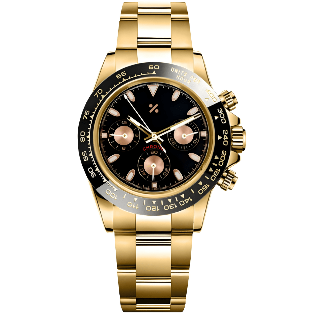 CHRONO - TONA MOD | Gold & Black VK63 Chronograph - WATCHBRICK