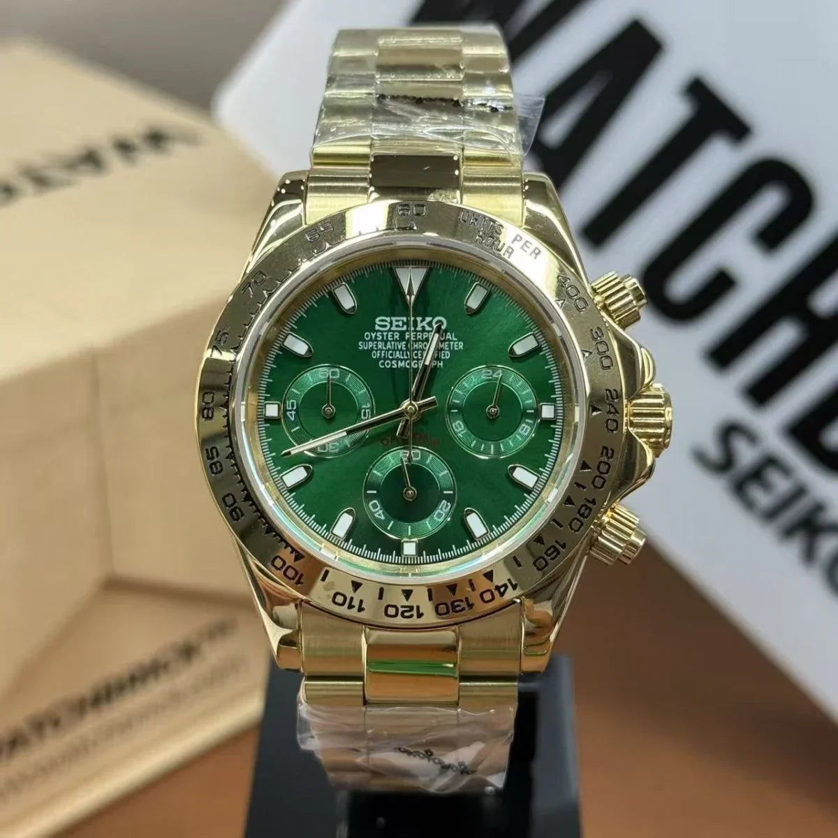 SEIKTONA | Gold Green VK63 Chrono - WB MOD WATCHES