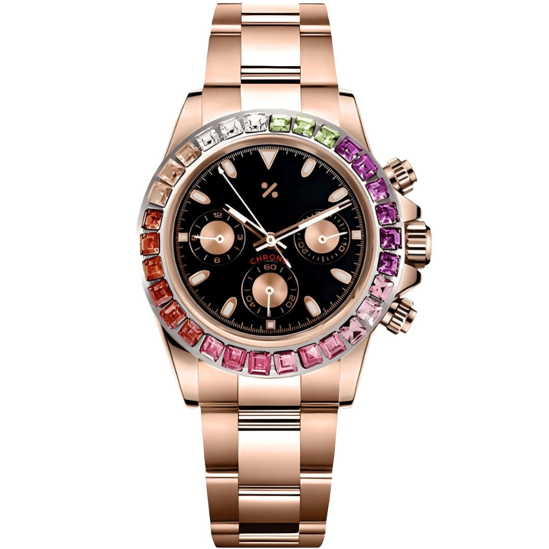 CHRONO - TONA MOD | Rainbow Bezel – ROSE GOLD - WATCHBRICK