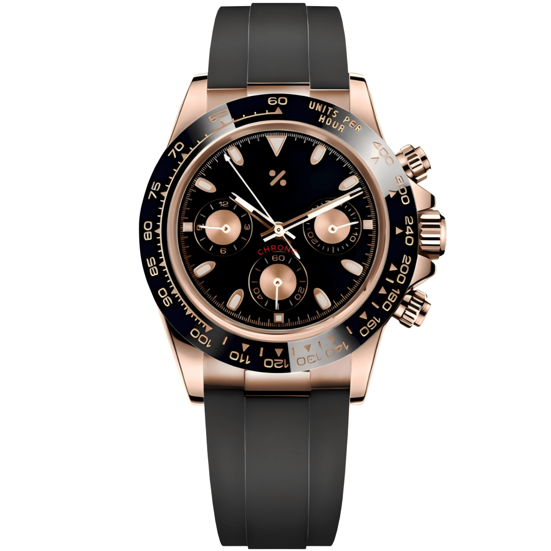 CHRONO - TONA MOD | Rose Black Rubber VK63 - WATCHBRICK