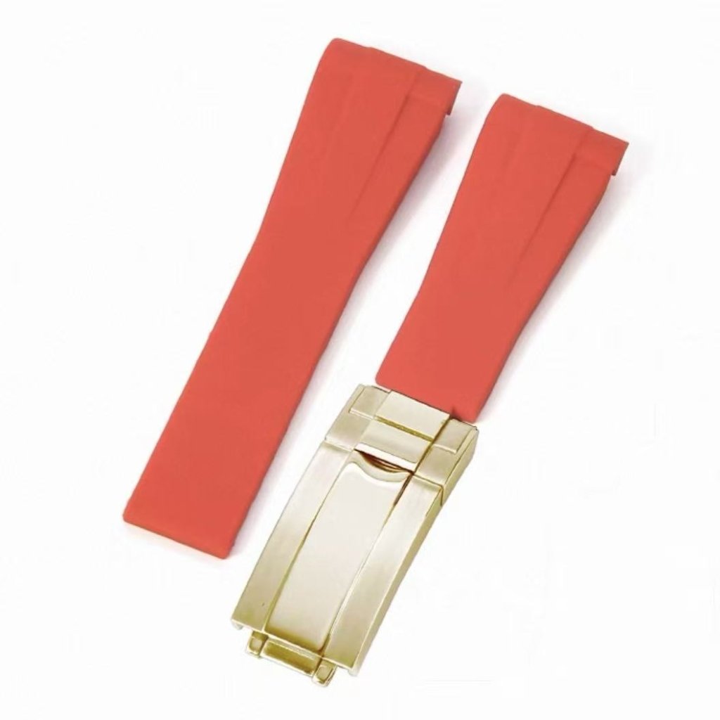 Curved - End Rubber Strap | 20mm Yellow - Gold Clasp - WATCHBRICK