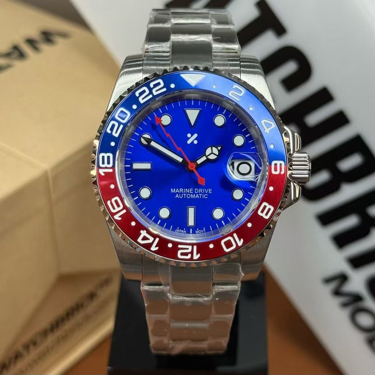 SUBMOD | Marine Drive – Blue Red Bezel NH35 Automatic - WB MOD WATCHES