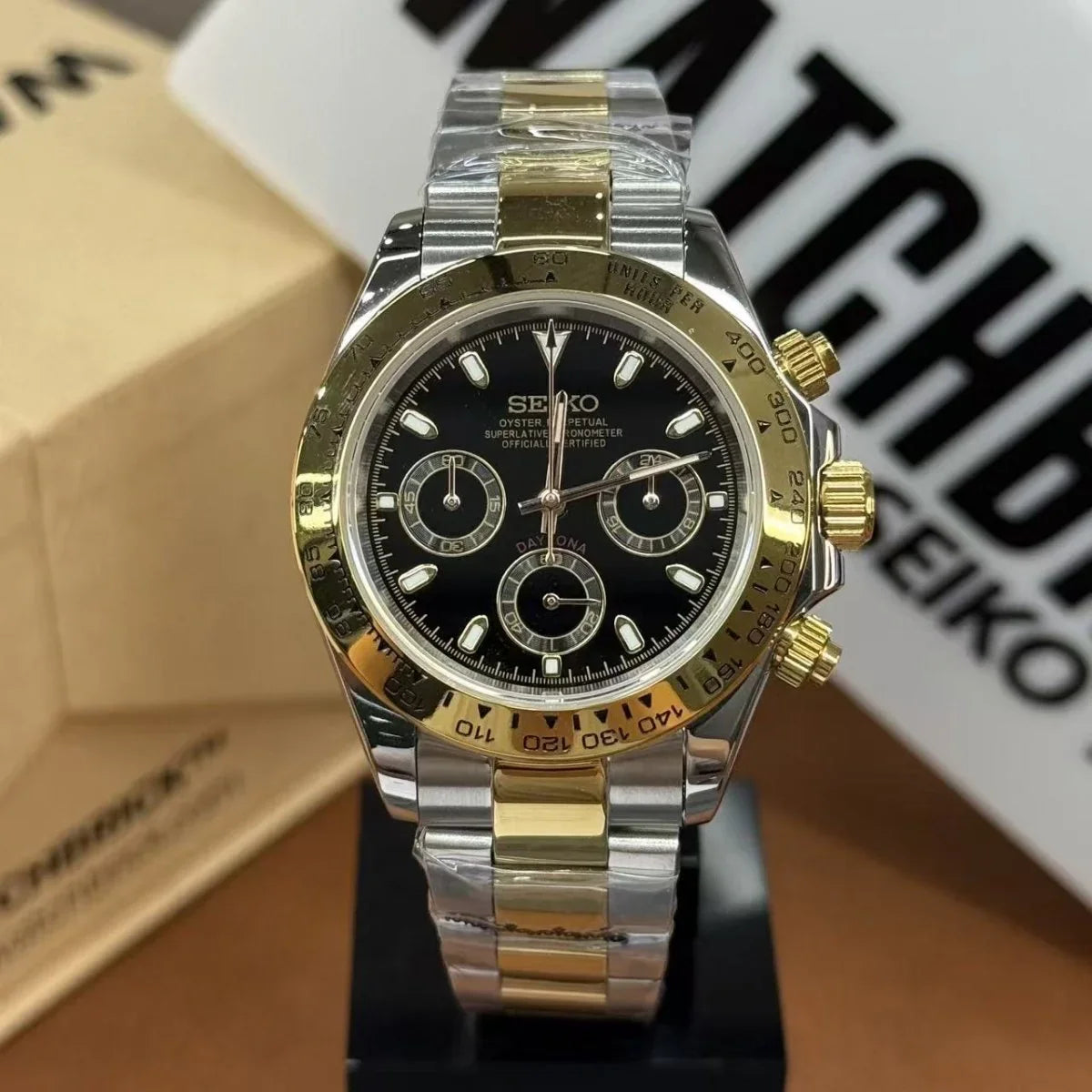 SEIKTONA | Black Panda Two-Tone VK63 - WB MOD WATCHES