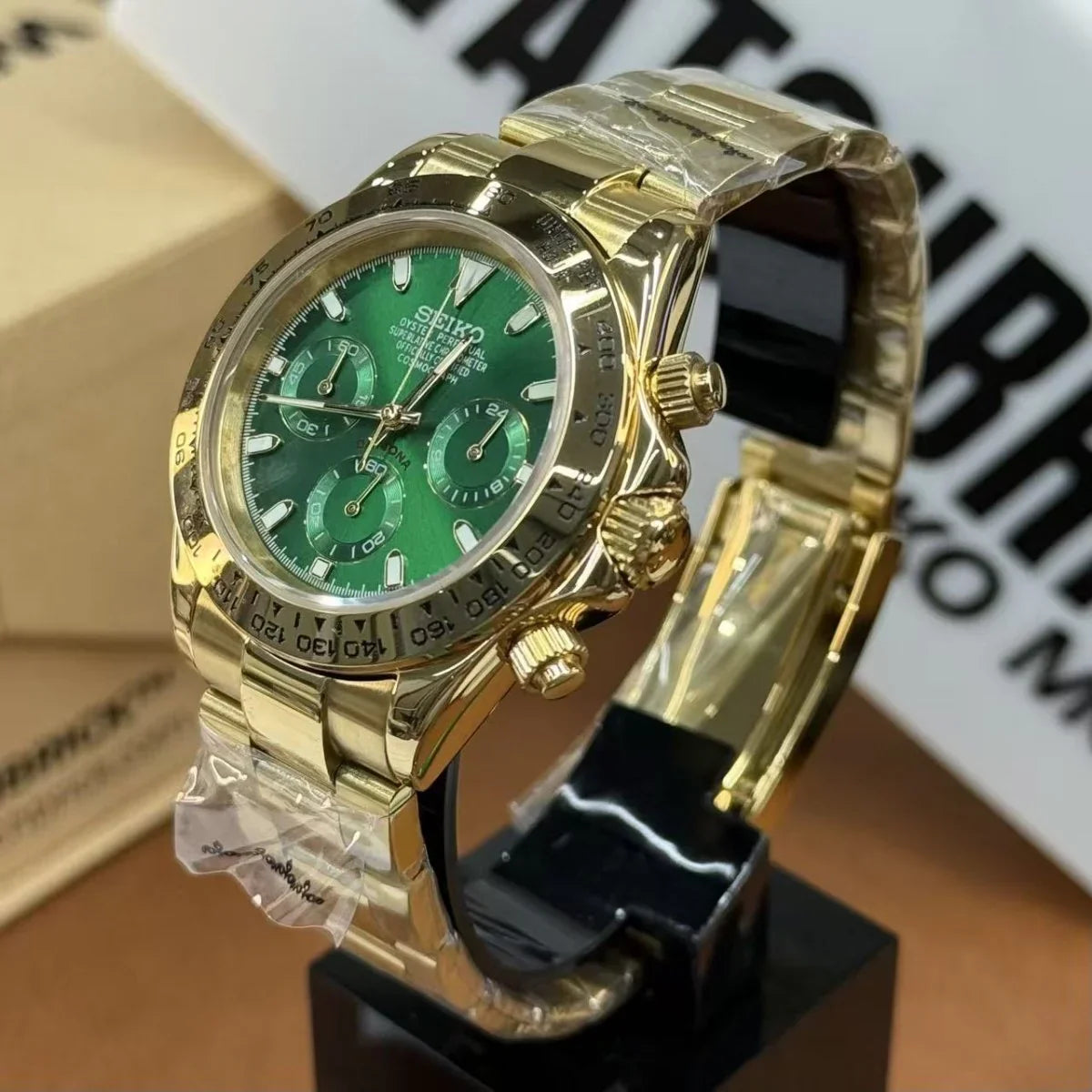 SEIKTONA | Gold Green VK63 Chrono - WB MOD WATCHES