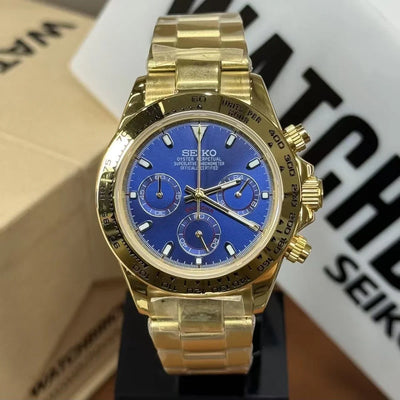 SEIKTONA | Yellow Gold Blue VK63 - WB MOD WATCHES