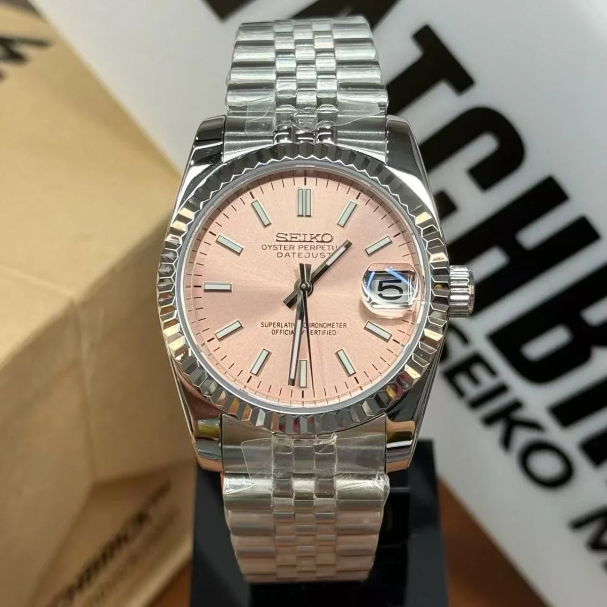 JUSTMOD | Champagne Pink Cream Dial NH35 - WB MOD WATCHES