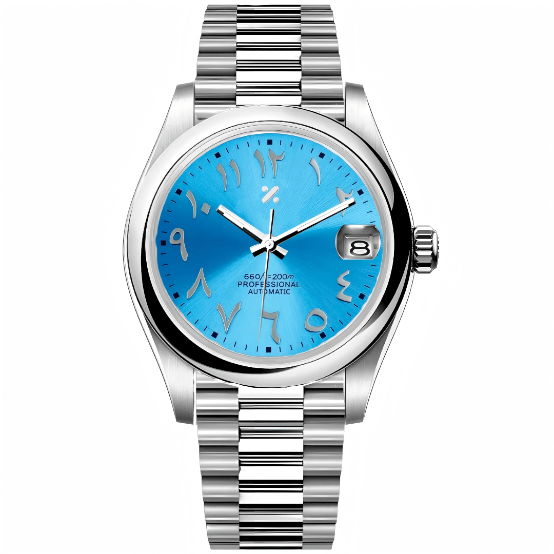 JUSTMOD | Ice Blue Arabic Round NH35 Date - WATCHBRICK