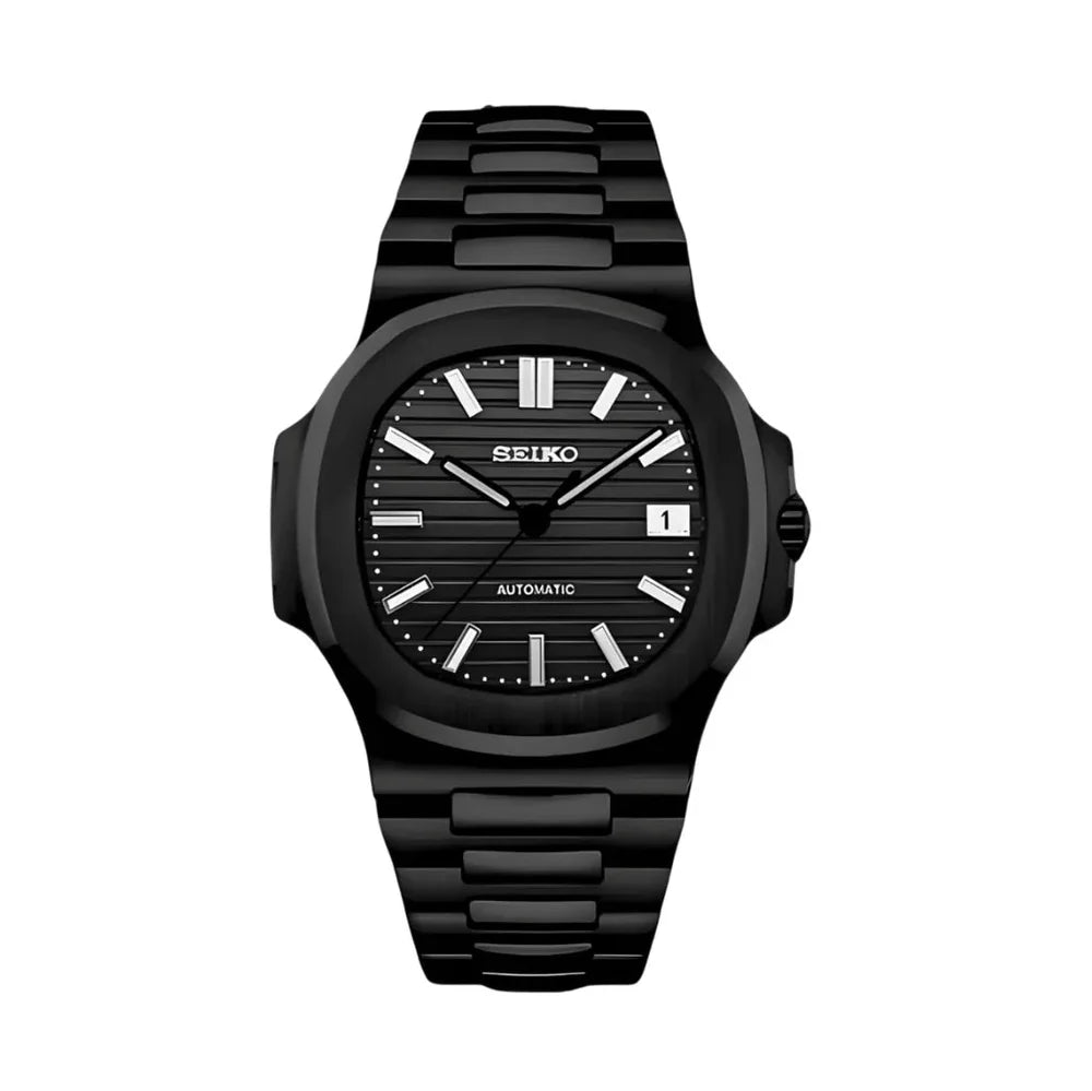 Nautilus Mod – NH35 Seiko Automatic (Black Stealth Edition) - WATCHBRICK