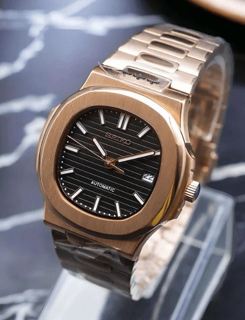 Nautilus Mod – NH35 Seiko Automatic (Rose Gold Black Dial) - WATCHBRICK