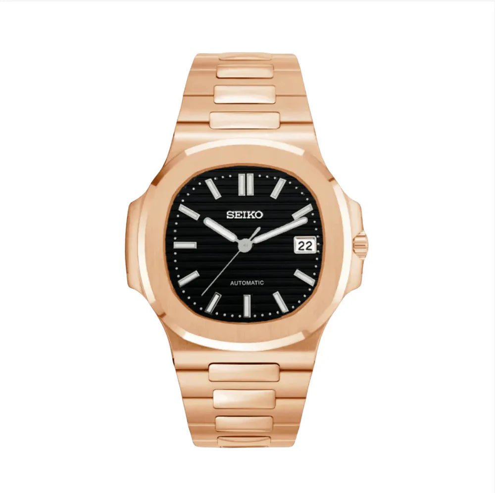 Nautilus Mod – NH35 Seiko Automatic (Rose Gold Black Dial) - WATCHBRICK