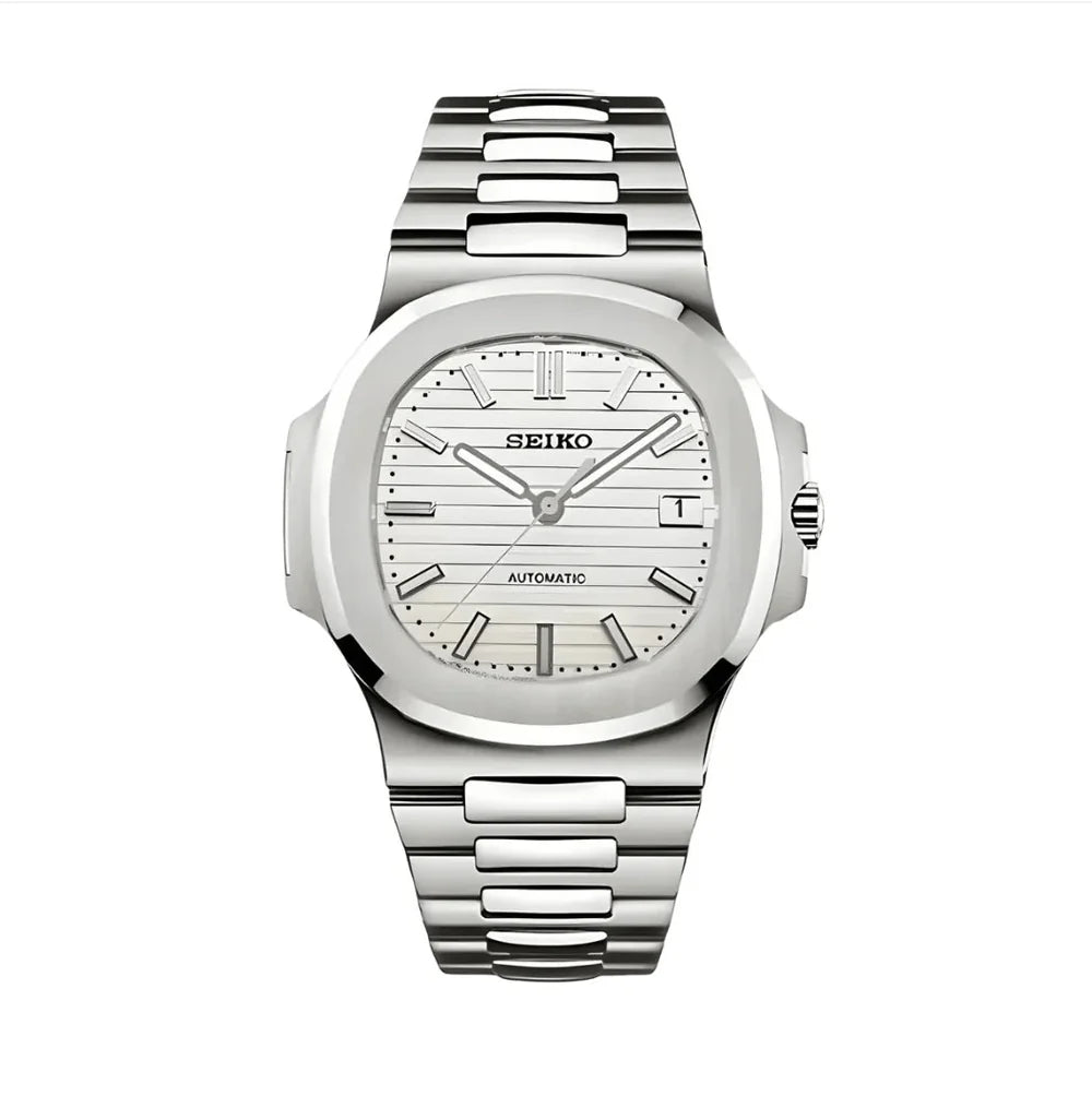 Nautilus Mod – NH35 Seiko Automatic (White Dial Edition) - WATCHBRICK