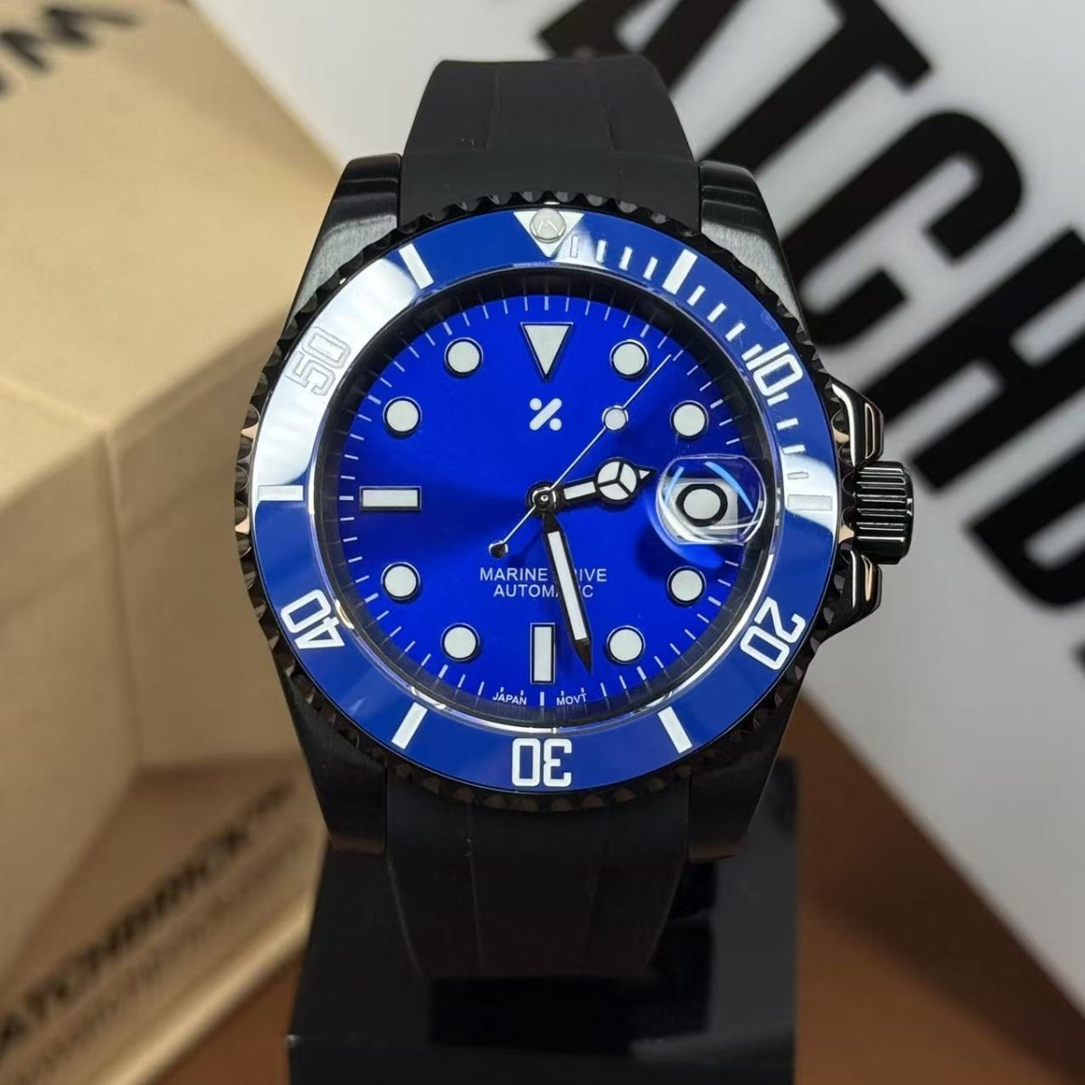 SUBMOD | Blue Black Sub NH35 Rubber - WB MOD WATCHES
